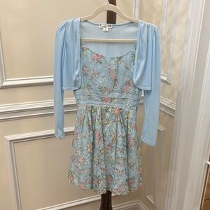 Knitworks Blue Floral Kids Dress with Sheer Overlay